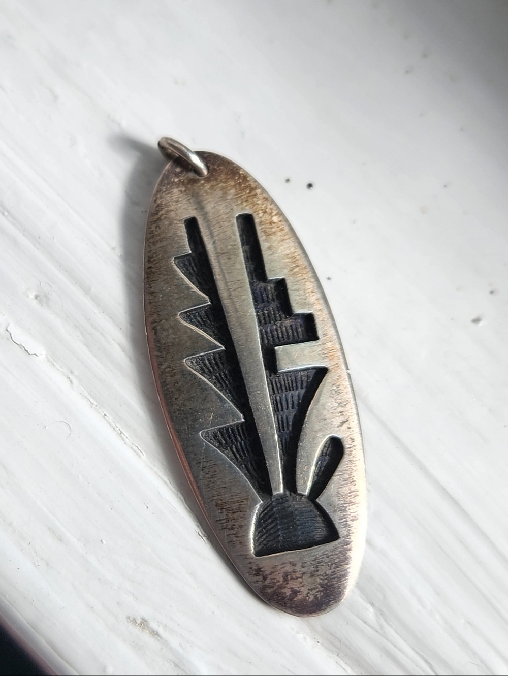 STAMPED HYSON NASEYOMA HOPI OVERLAY STERLING SILVER PENDANT